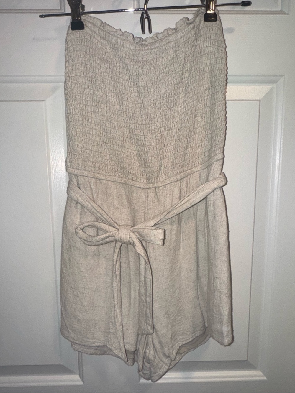 Abercrombie & Fitch Cream Strapless Smocked Romper